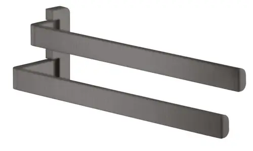 Zweiarmiger Handtuchhalter in gebürstetem Schwarzchrom von AXOR, mit einem minimalistischen Design und rechteckigen Halterungen, geeignet für Bäder.